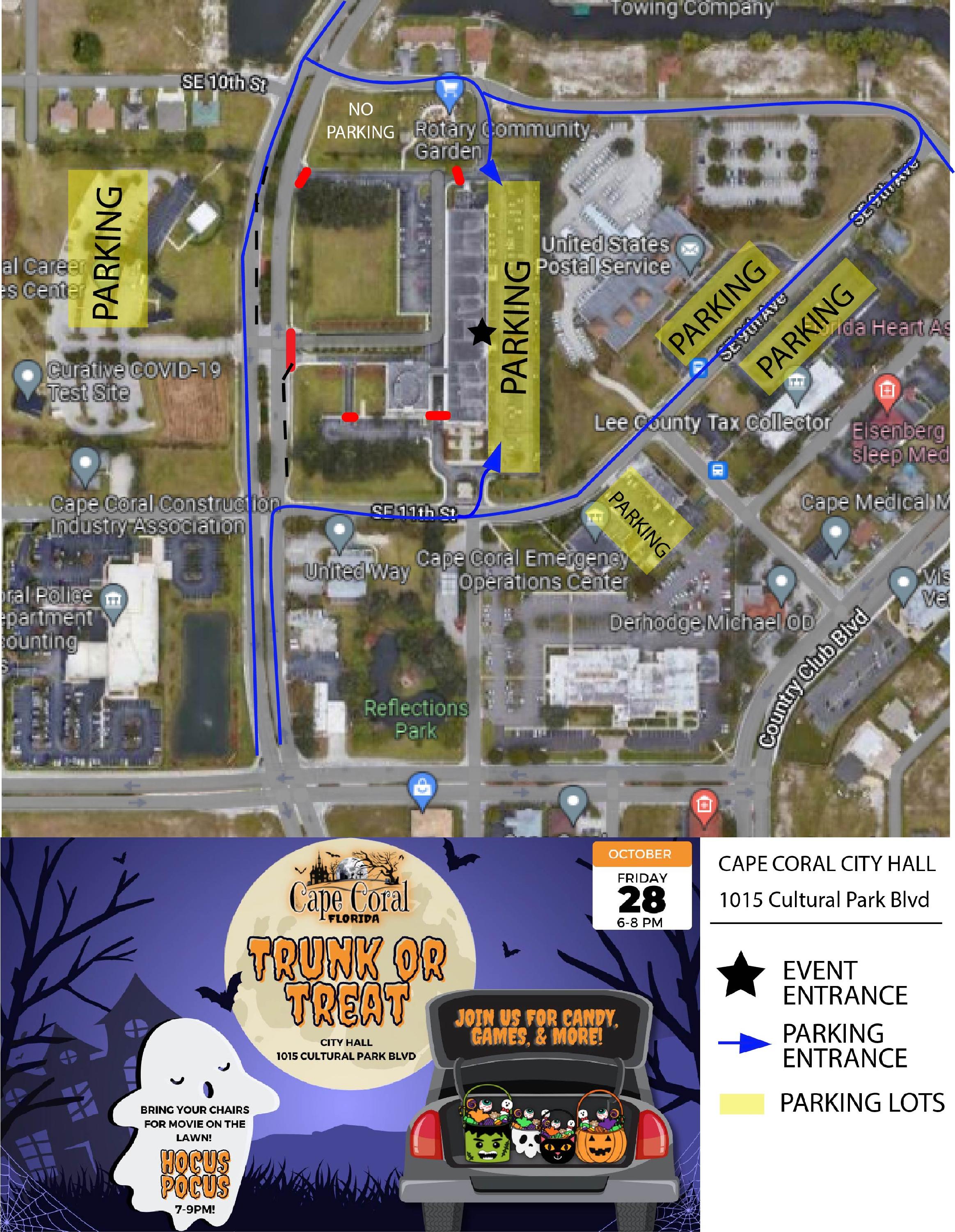 traffic flow map trunk or treat